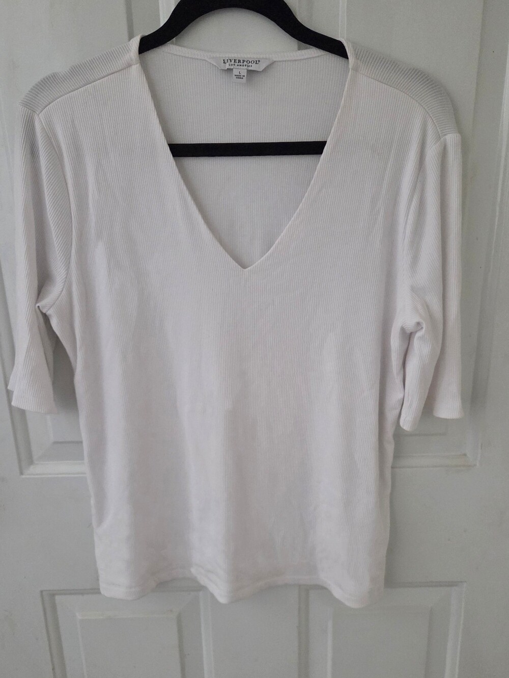 Liverpool White Ribbed V-neck Top Large